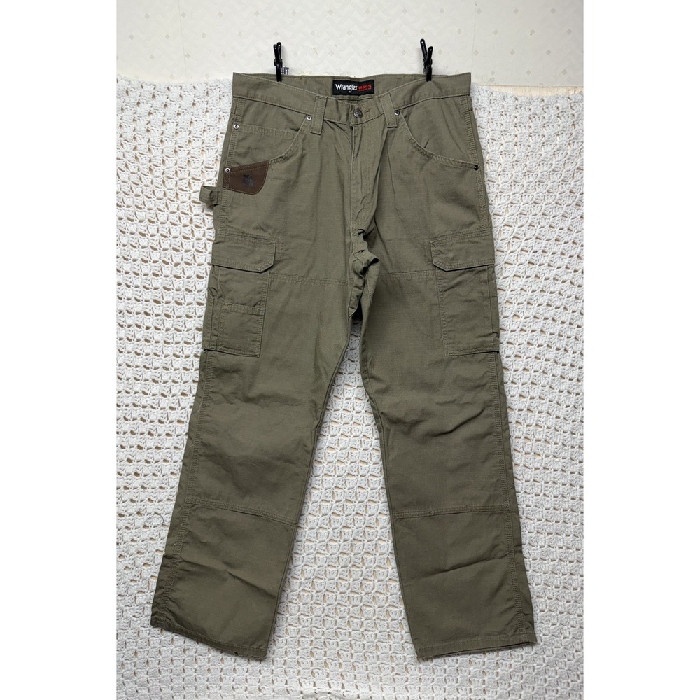 Wrangler Riggs Cargo Pants Mens 34x32 Olive Ripstop Workwear Straight 100%Cotton
